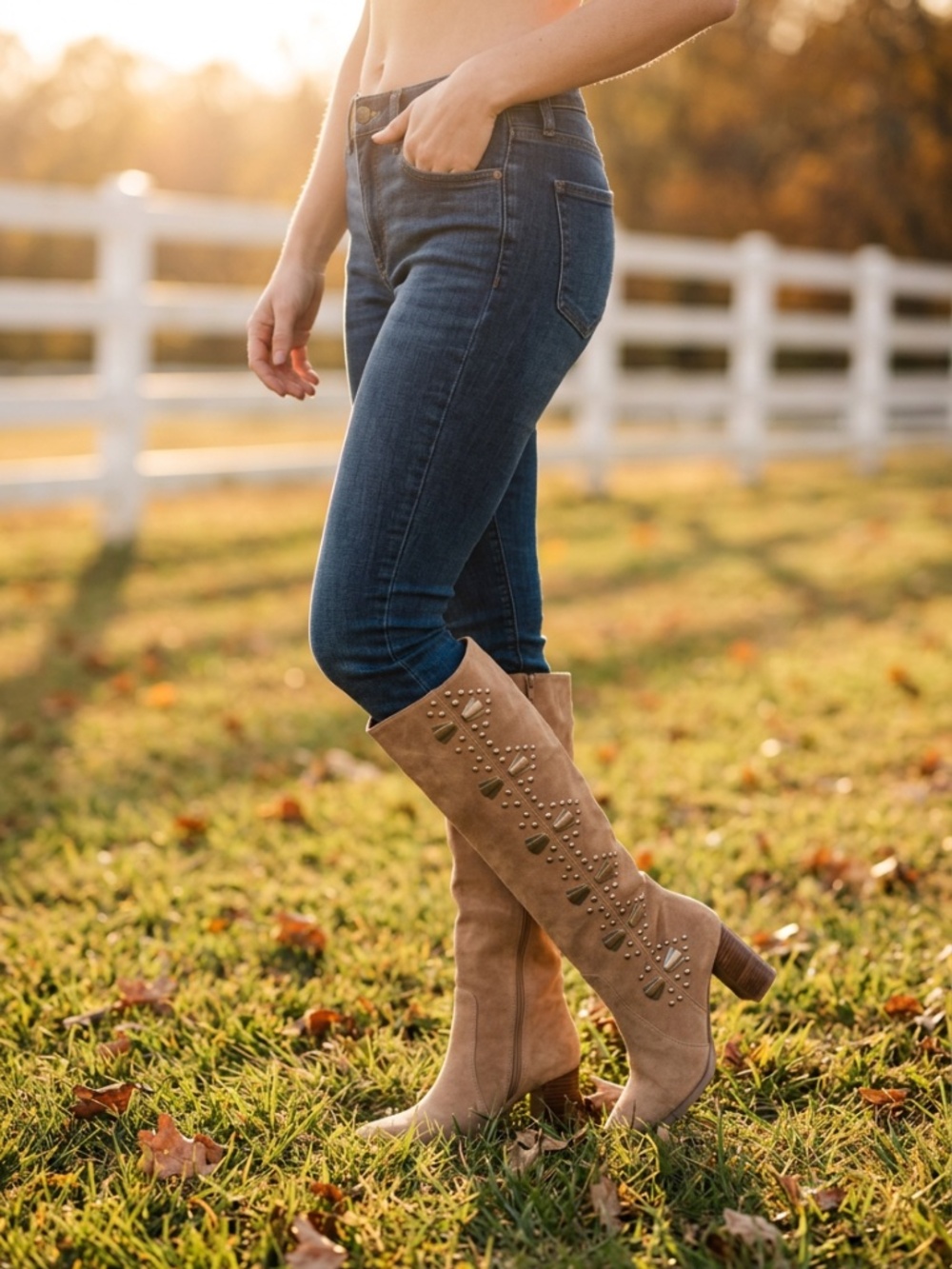 Sam Edelman Knee High Suede Boots Camel with Silver Studs